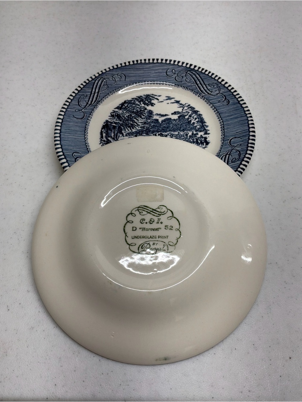 Currier & Ives Blue and White Scenic Ceramic Salad Plates Set of 2 - Picture 2 of 5